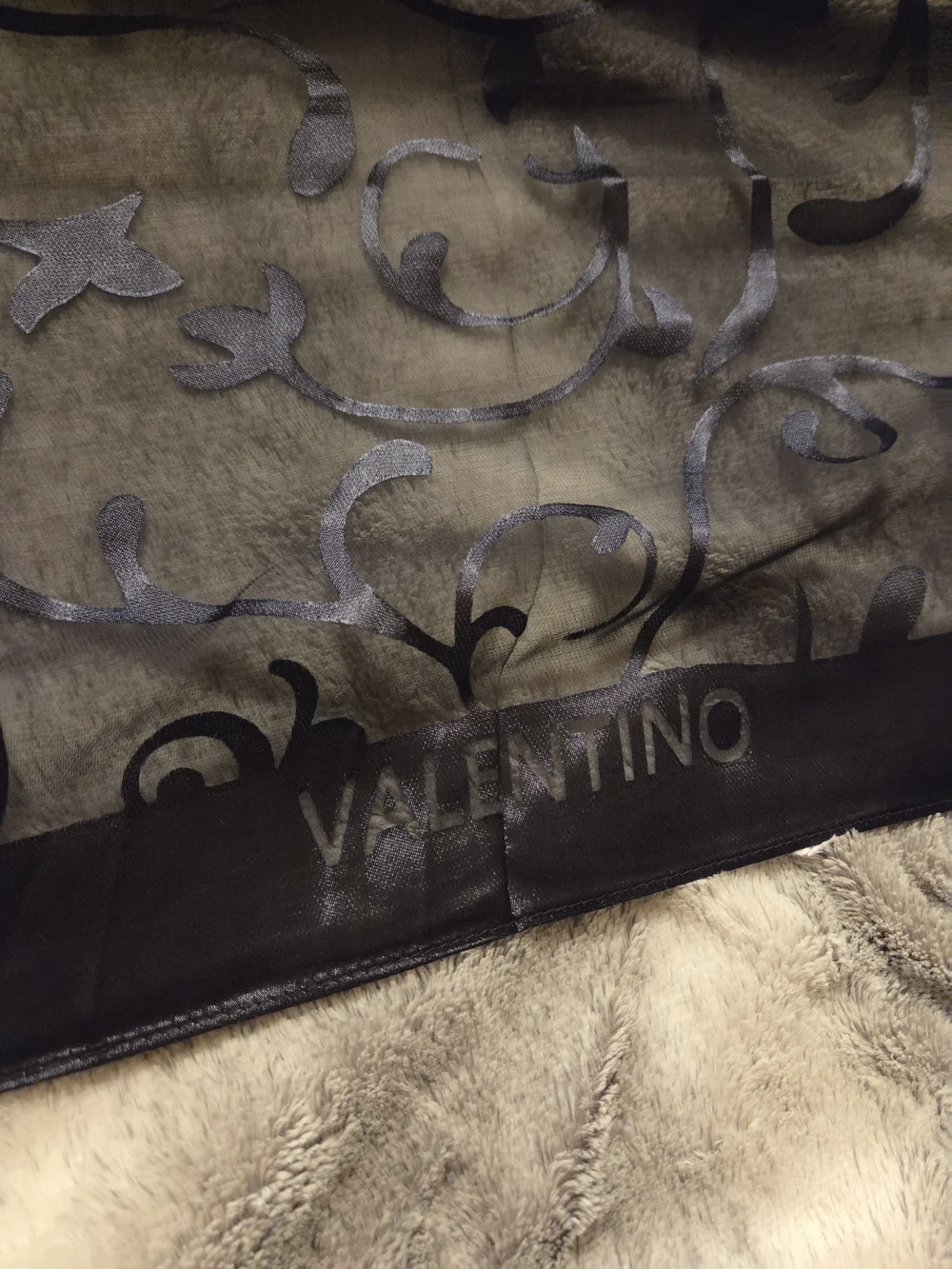 Valentino Navy Sheer Scarf with Scroll Motif NWT